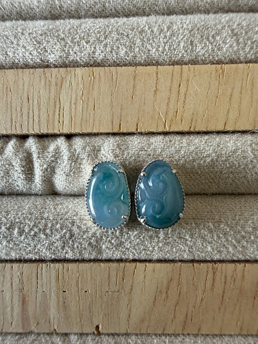 Purple Cloud Jadeite Earring Studs - 18K White Gold
