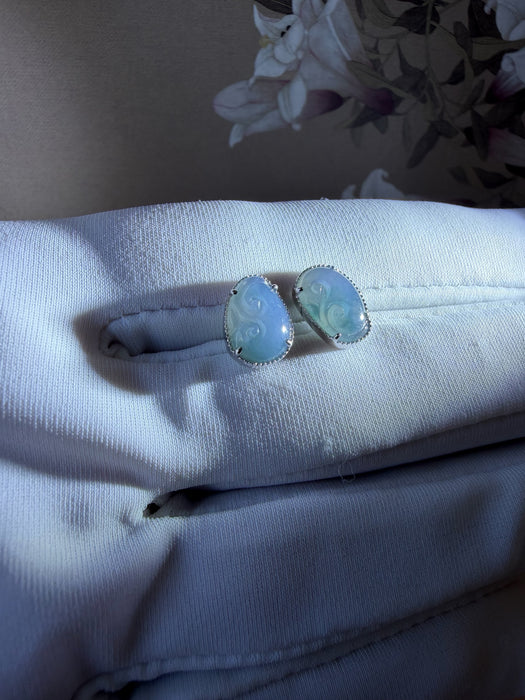 Purple Cloud Jadeite Earring Studs - 18K White Gold
