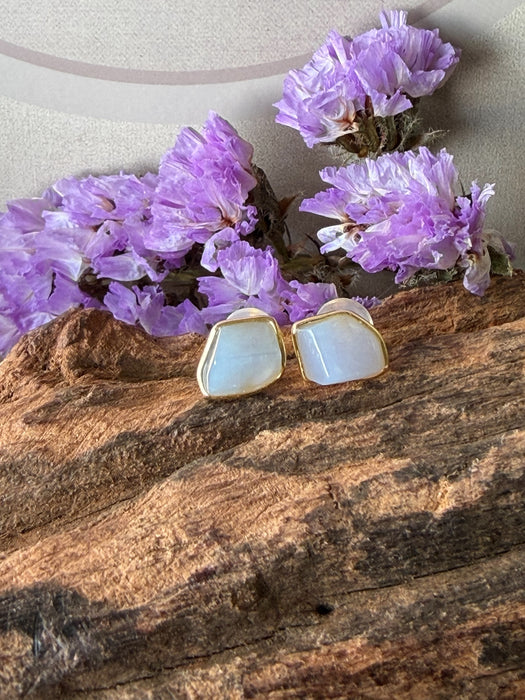 Purple FreeformJadeite Earring Studs - 18K Gold