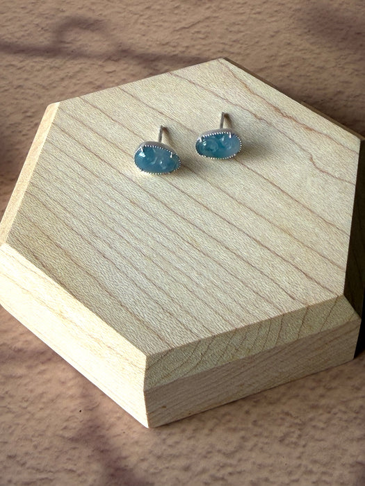 Purple Cloud Jadeite Earring Studs - 18K White Gold