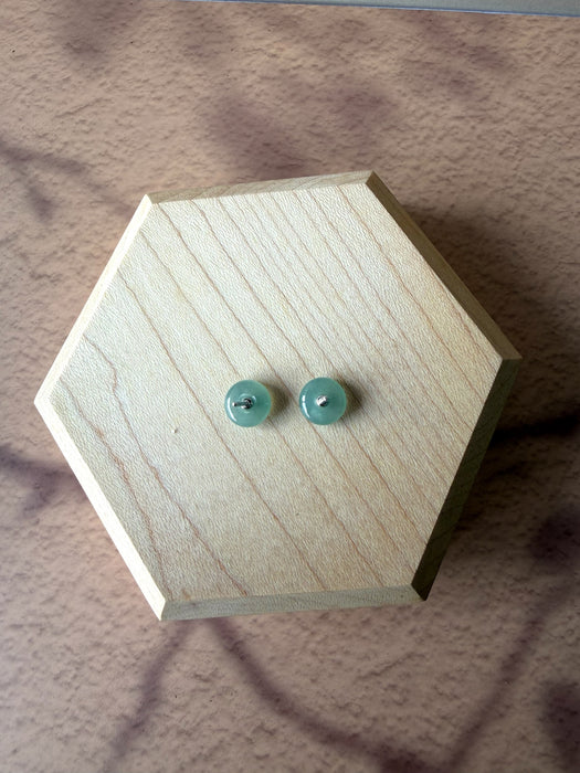 Green Donut Jadeite Earring Studs - 18K White Gold