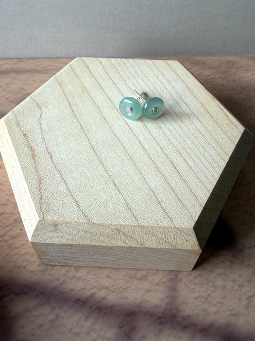 Green Donut Jadeite Earring Studs - 18K White Gold