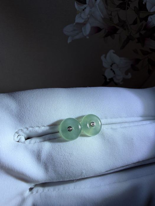 Green Donut Jadeite Earring Studs - 18K White Gold