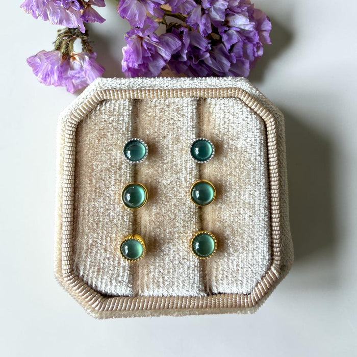 Dainty Jadeite Earring Studs - 18K Gold