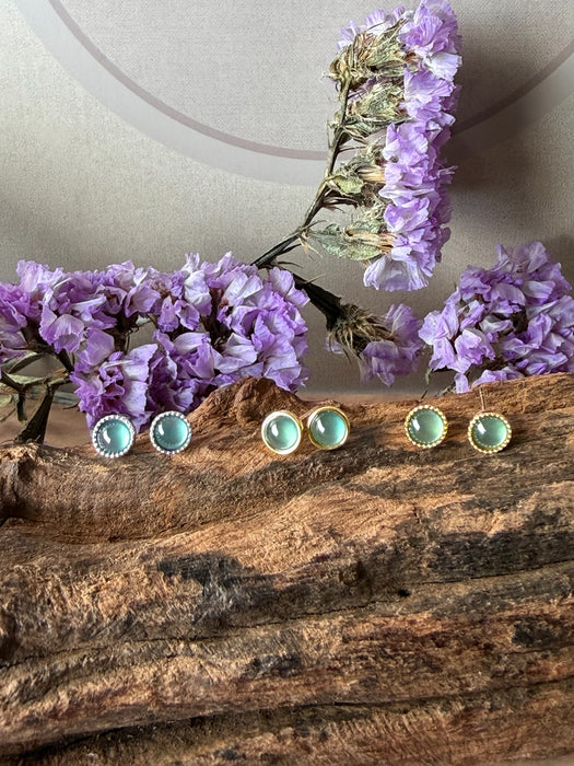 Dainty Jadeite Earring Studs - 18K Gold