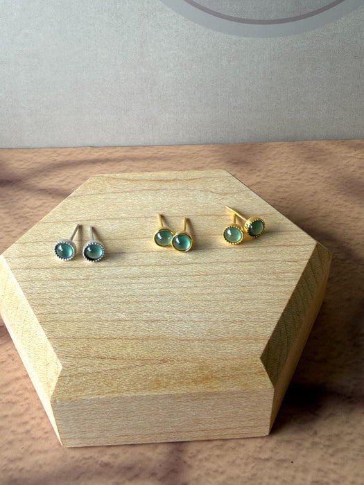 Dainty Jadeite Earring Studs - 18K Gold