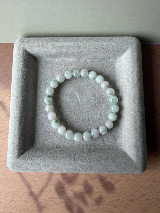 White Green Floating Flowers Jadeite Bead Bracelet