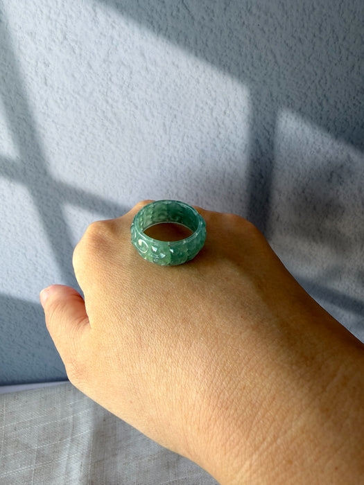 Carved Ruyi Jadeite Ring