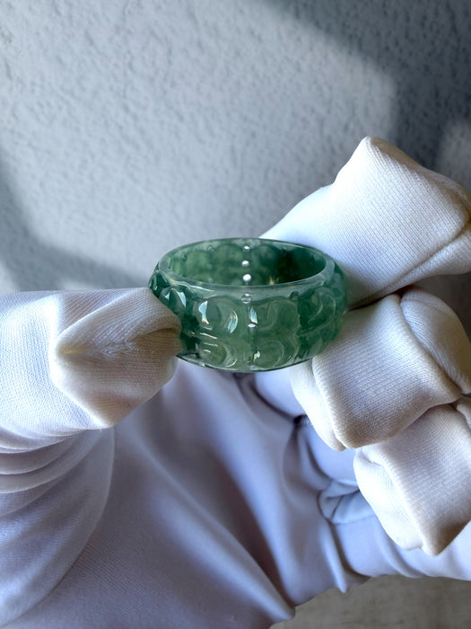 Carved Ruyi Jadeite Ring
