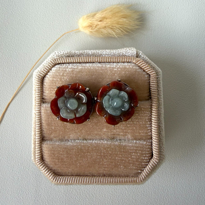 Red Jadeite Floral Earring Studs
