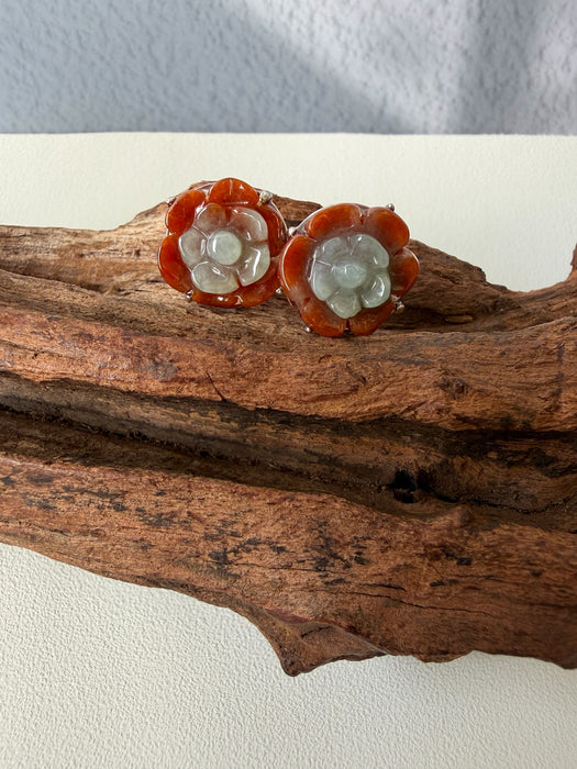 Red Jadeite Floral Earring Studs