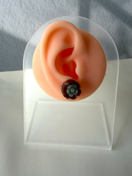 Red Jadeite Floral Earring Studs