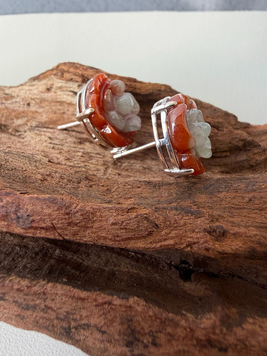 Red Jadeite Floral Earring Studs