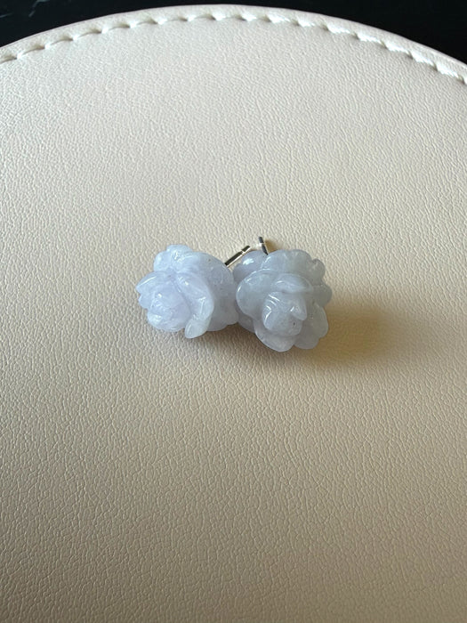 Purple Jadeite Flower Earring Studs