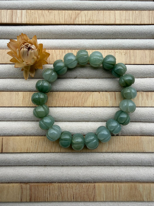 Green Jadeite - 10mm Lotus Flower Bead Bracelet