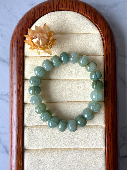 Green Jadeite - 10mm Lotus Flower Bead Bracelet