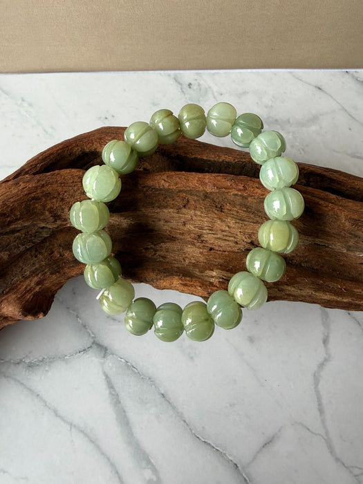 Green Jadeite - 10mm Lotus Flower Bead Bracelet