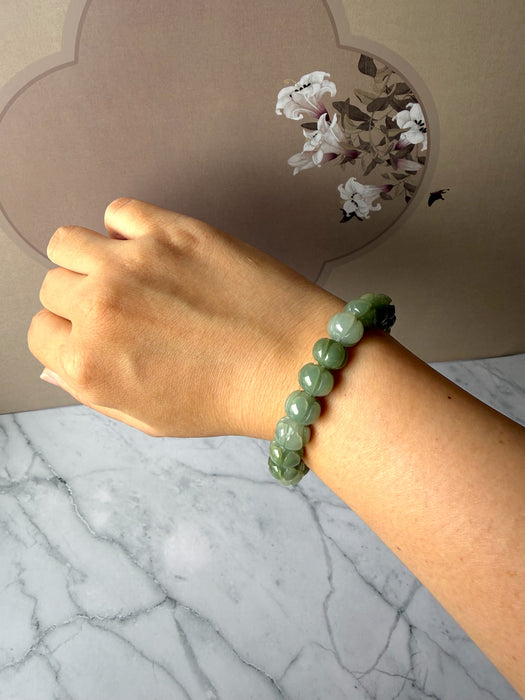 Green Jadeite - 10mm Lotus Flower Bead Bracelet