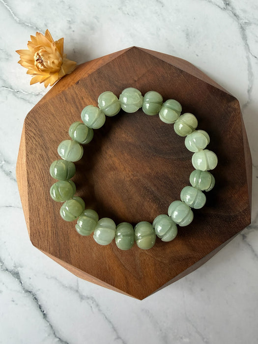 Green Jadeite - 10mm Lotus Flower Bead Bracelet