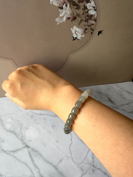 Nephrite Jade - 8mm Gradient Barrel Bead Bracelet
