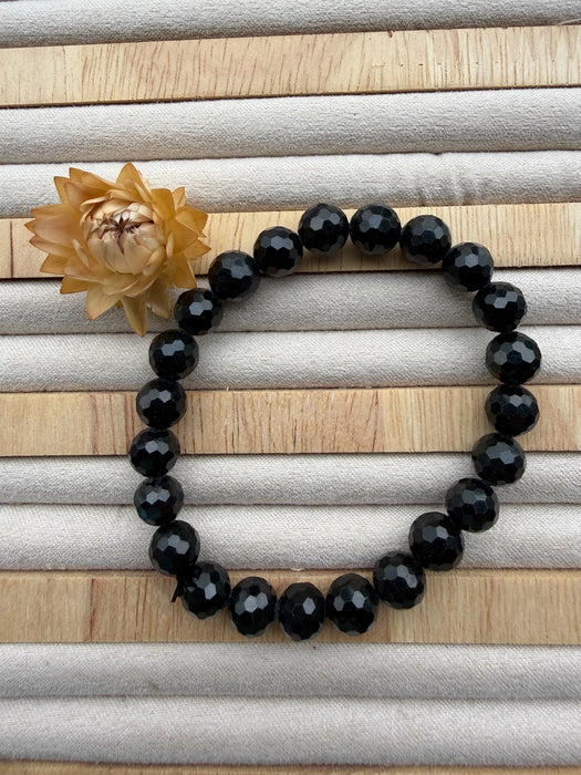 Faceted Black Jadeite - 8mm Bead Bracelet