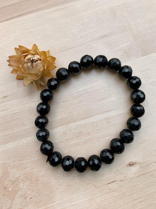 Faceted Black Jadeite - 8mm Bead Bracelet