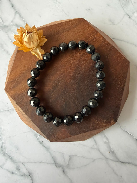 Faceted Black Jadeite - 8mm Bead Bracelet