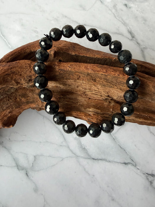 Faceted Black Jadeite - 8mm Bead Bracelet