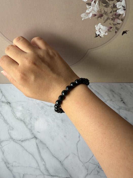 Faceted Black Jadeite - 8mm Bead Bracelet