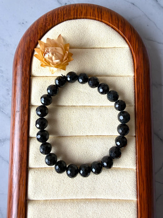 Faceted Black Jadeite - 8mm Bead Bracelet