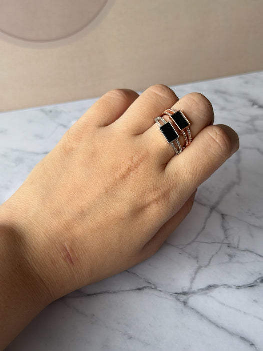 Omphacite Rectangle Double Band Jadeite Ring