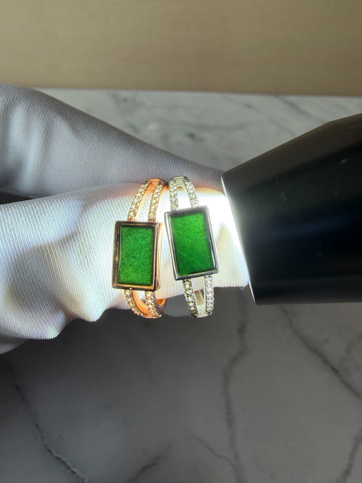 Omphacite Rectangle Double Band Jadeite Ring