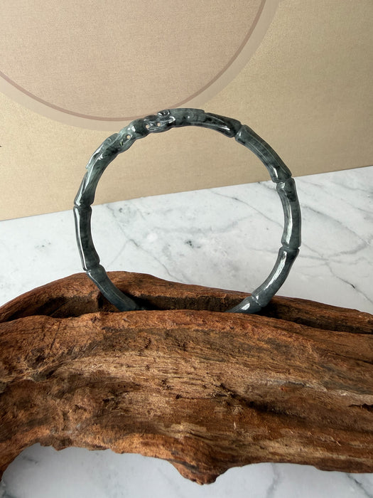 Black Wuji Dragon Jadeite Bangle (58mm)