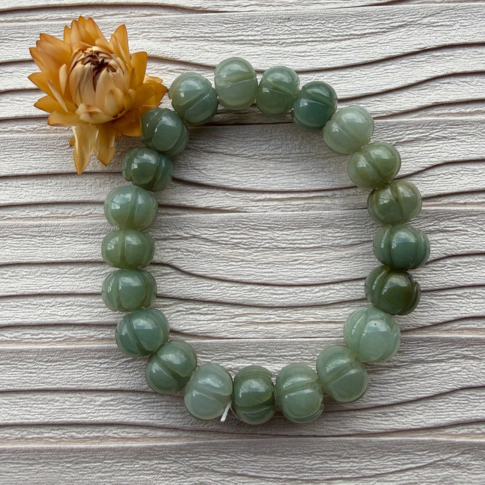 Green Jadeite - 10mm Lotus Flower Bead Bracelet