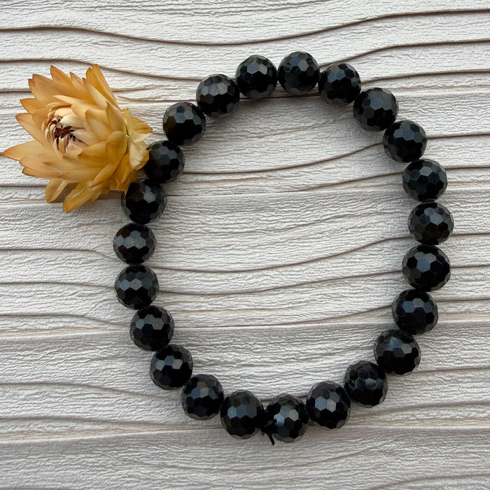 Faceted Black Jadeite - 8mm Bead Bracelet