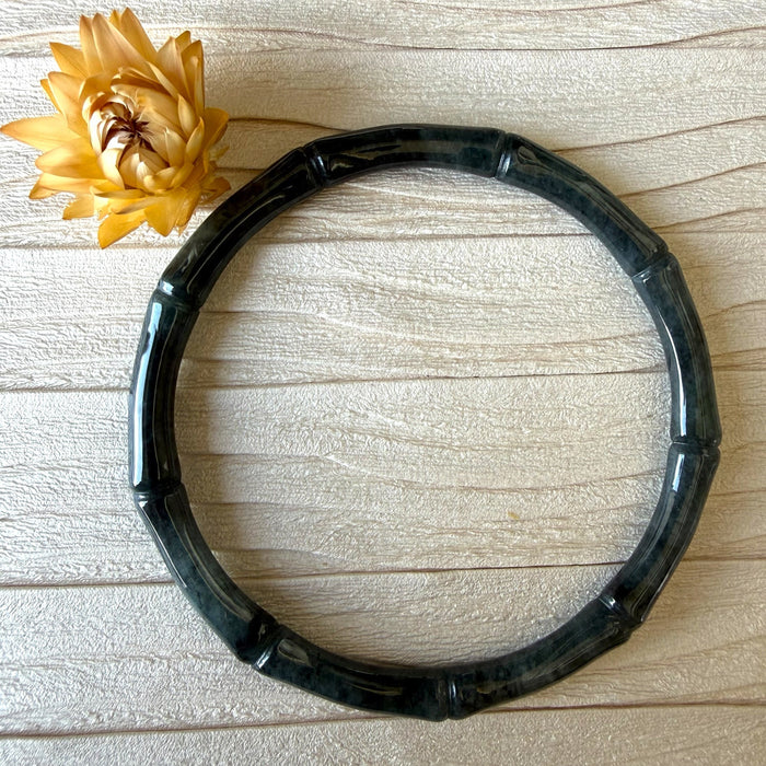 Black Wuji Bamboo Jadeite Bangle (64mm)