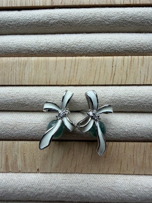 Green Jadeite Ribbon Earring Studs