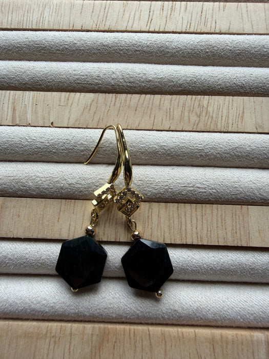 Black Jadeite Hexagon Earring Hooks