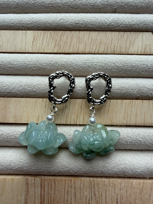 Lotus Flower Jadeite Earring Studs