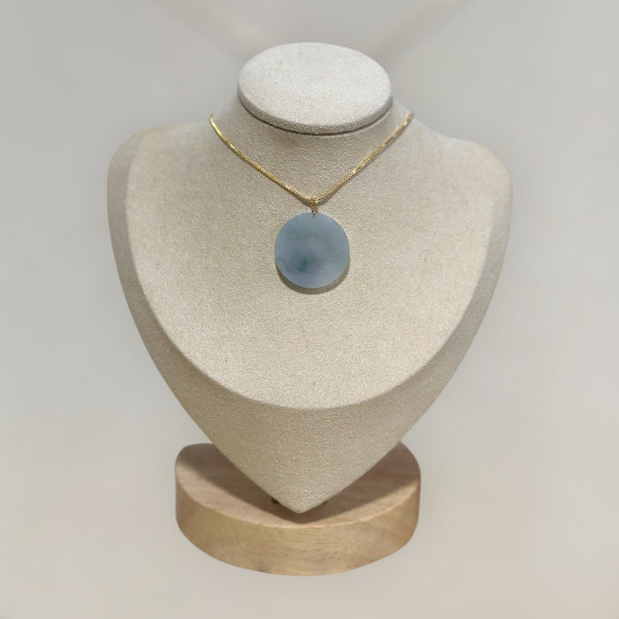 Blue Jadeite Round Pendant - 18K Gold
