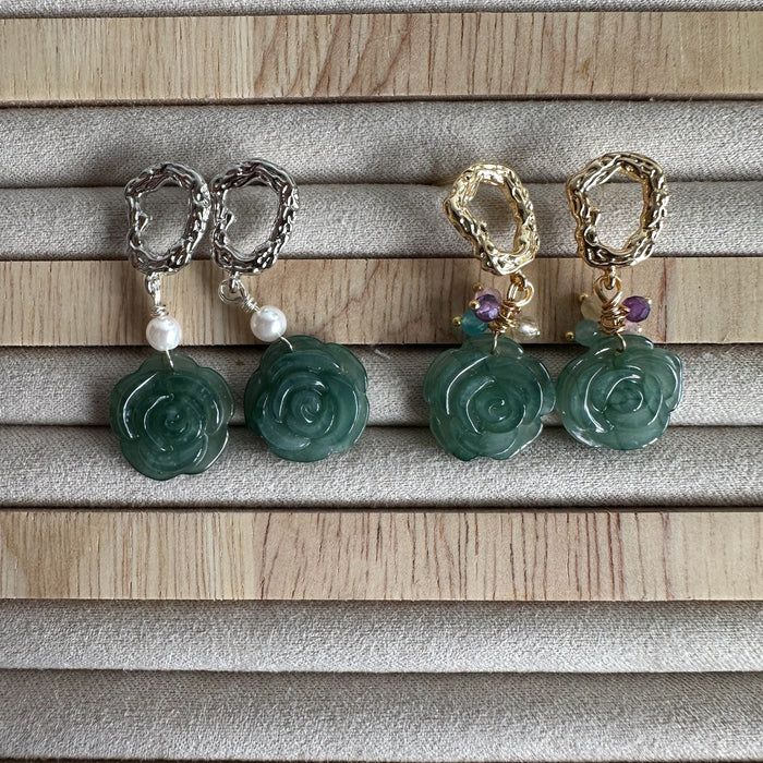 Jadeite Rose Earring Studs