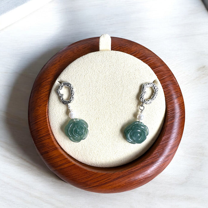 Jadeite Rose Earring Studs