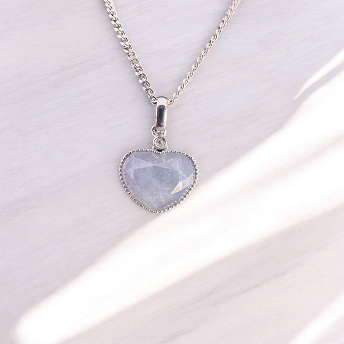 Icy Purple Faceted Heart Jadeite Necklace - 18K White Gold