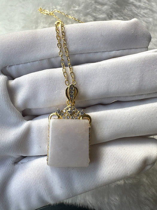 Pale Lavender Jadeite Square Pendant