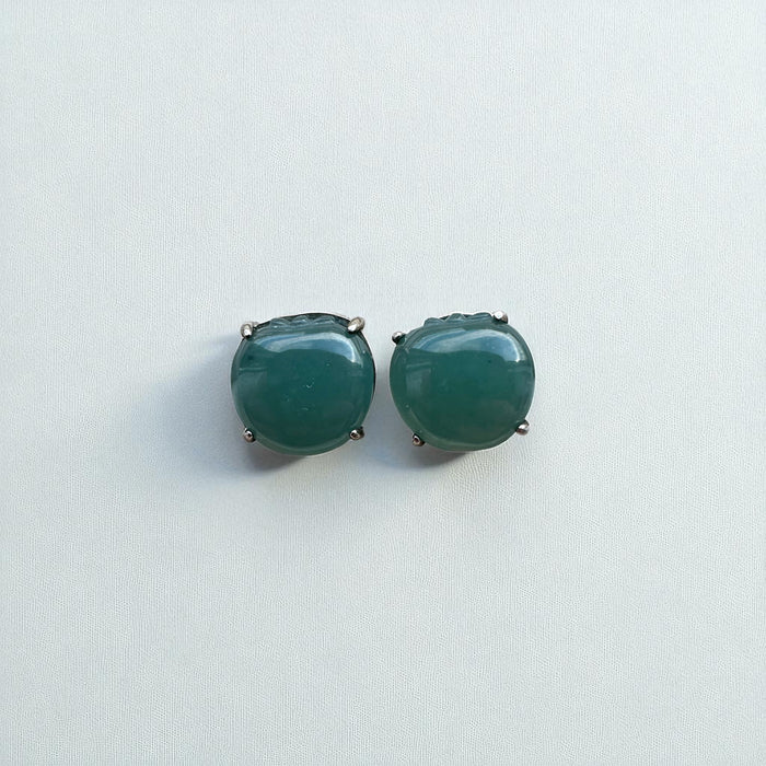 Green Jadeite Cabochon Earring Studs