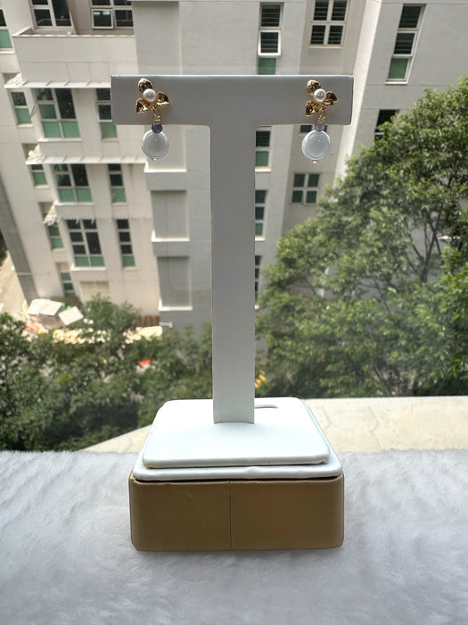 Floral Jadeite Ball Earring Studs