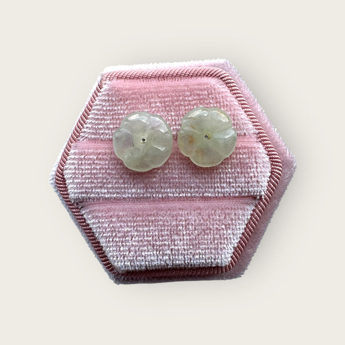 White Flower Jadeite Earring Studs