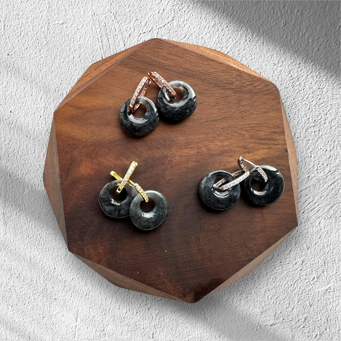 Black Jadeite (Wuji) Princess Cut Huggies