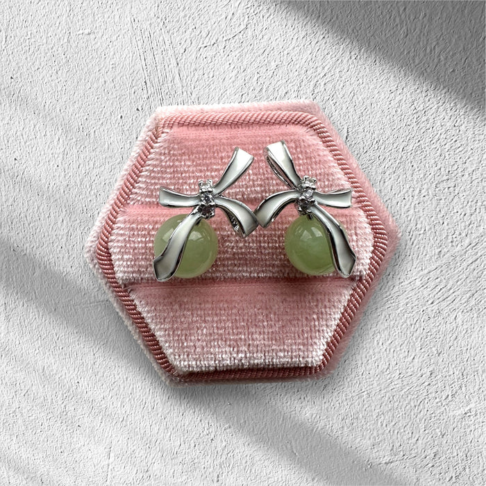 White Ribbon Jadeite Earring Studs