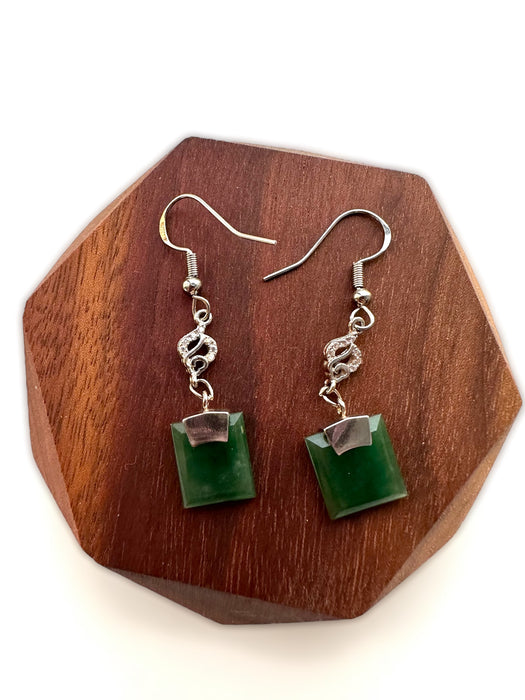Green Square Jadeite Earring Hooks